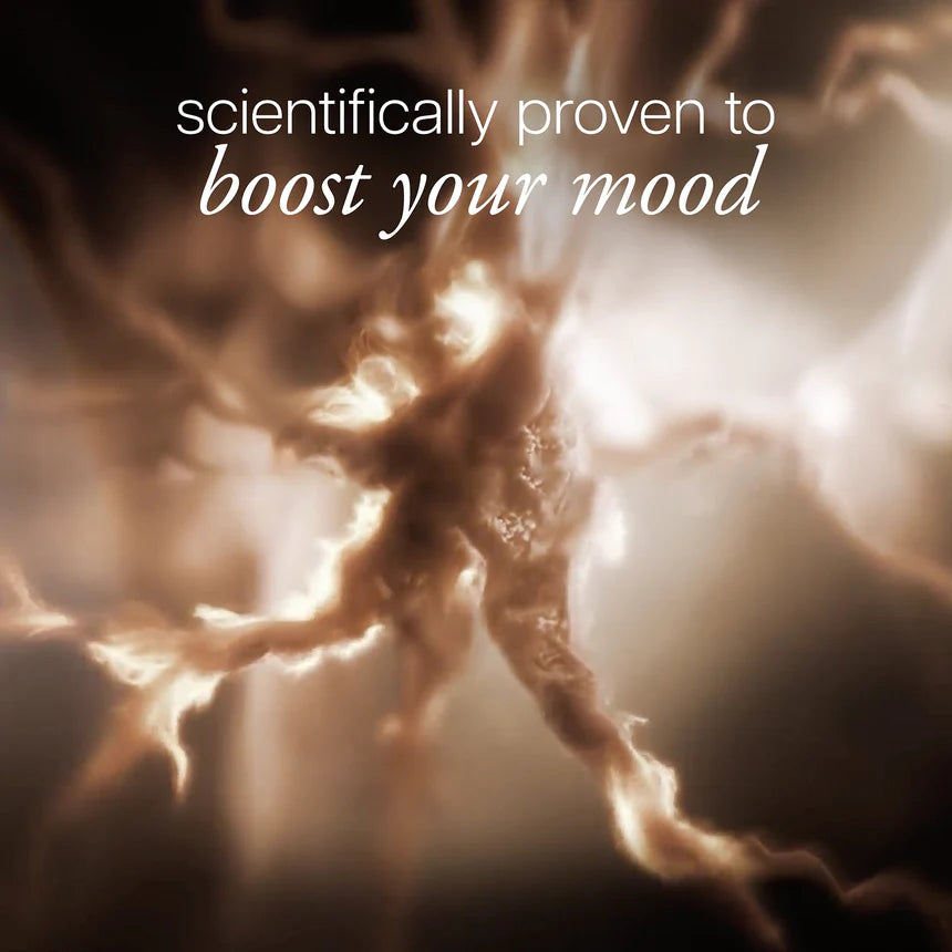 Abstract image with text 'scientifically proven to boost your mood' on a blurred background